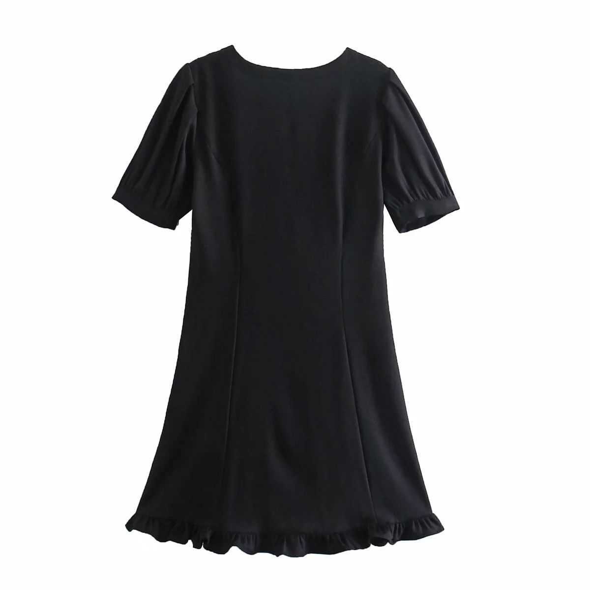 Women Dress Lace Collared Double breasted Short Sleeves Mini dress Chic Lady elegant Vintage Casual Woman Dresses 210709