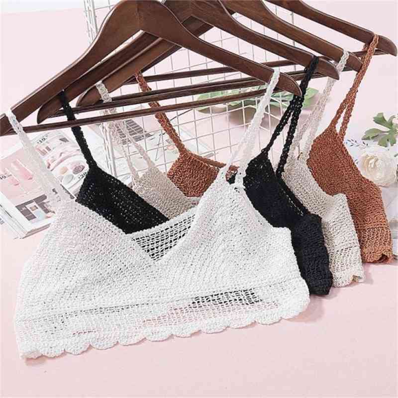 Bohemian Hollow Out Flower Crocheted Camis Holiday Summer Short Tank Tops Women Retro Sexy Slim Crop Top Tees Beach 210429