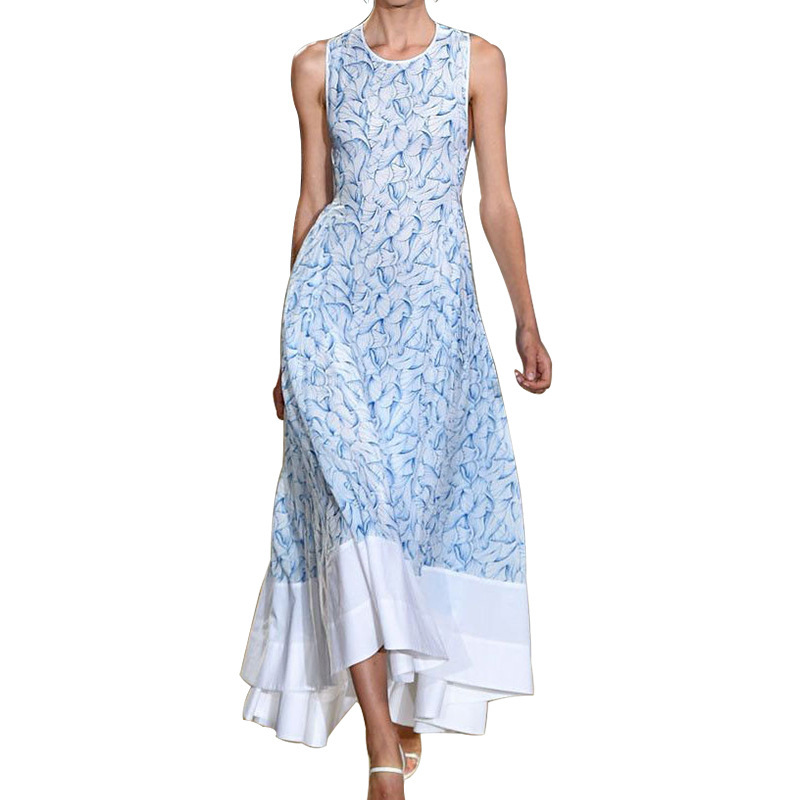 Women Dress Sleeveless Color Matching Printing Dresses Plus Size Long Sexy Bohemian For Fashion 210524