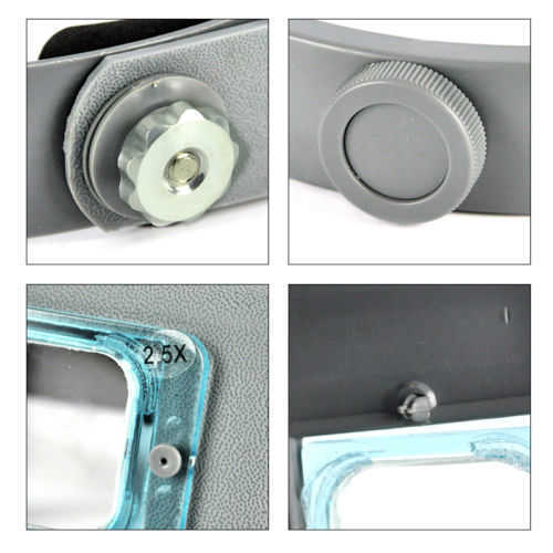 4 Lens Binocular Magnifier Optivisor Headset Light Lamp Head Band Set 4x Lighted Magnifying Glass Eye Loupe Watch Repair Welding Car
