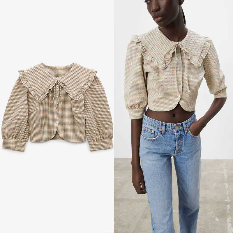 Za Check Textured Cropped Shirt Women Peter Pan Collar Puff Sleeve Vintage Spring Blouse Woman Fashion Button Up Casual Top 210602, As picture
Za Check Textured Cropped Shirt Women Peter Pan Collar Puff Sleeve Vintage Spring Blouse Woman Fashion Button Up Casual Top 210602, As picture