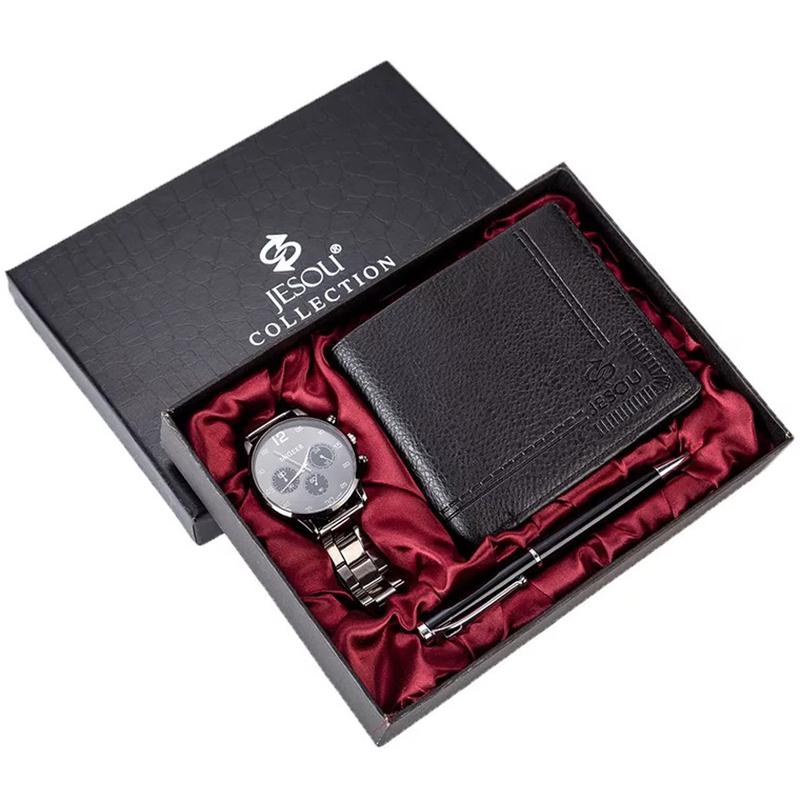 Wristwatches Men Watches Gift Set Stainless Steel Quartz Wrist Watch Ballpoint Pen With Folding Wallet For Boyfriend Father's Gifts, Black set
Wristwatches Men Watches Gift Set Stainless Steel Quartz Wrist Watch Ballpoint Pen With Folding Wallet For Boyfriend Father's Gifts, Black set