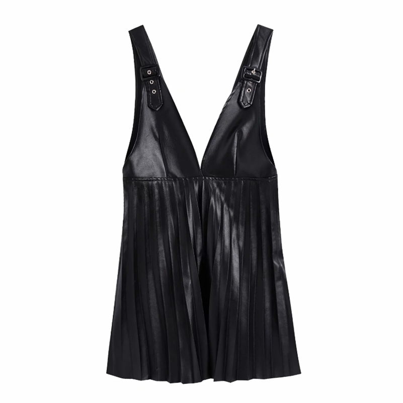 Women PU Leather Deep V Neck Pressed Pleat Splicing Mini Dress Female Sleeveless Clothes Casual Lady Loose Vestido D6967 210630, As pic
Women PU Leather Deep V Neck Pressed Pleat Splicing Mini Dress Female Sleeveless Clothes Casual Lady Loose Vestido D6967 210630, As pic