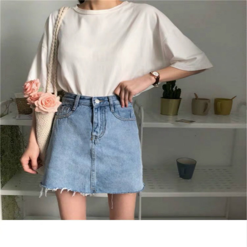 Denim Skirt High Waist Korean Style Street Pockets Button Mini Women's Fashion Plus Size Cotton Jeans 210428