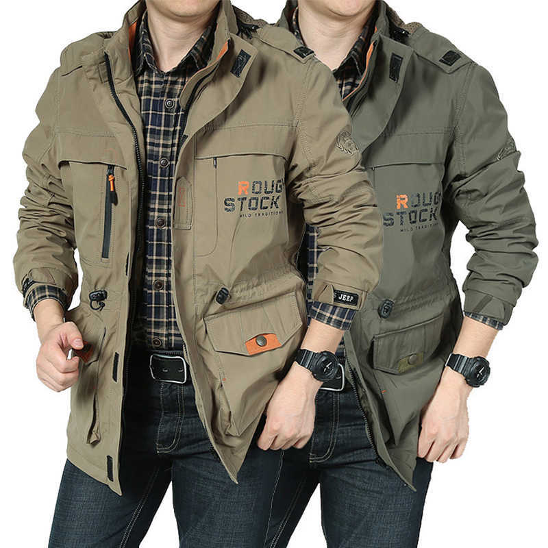 Men's Jacket Windproof Coat Hooded Men Clothing Windbreaker Spring Autumn Outwears Casual Sports Jacket 6XL Male Overalls LM353 211009