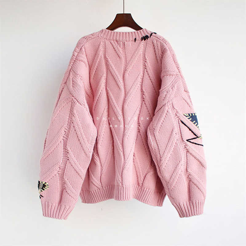 Winter Clothe Sweater Cardigan Casual Y2k Style Letter Embroidery s Loose Short Knit Top Coat 210914