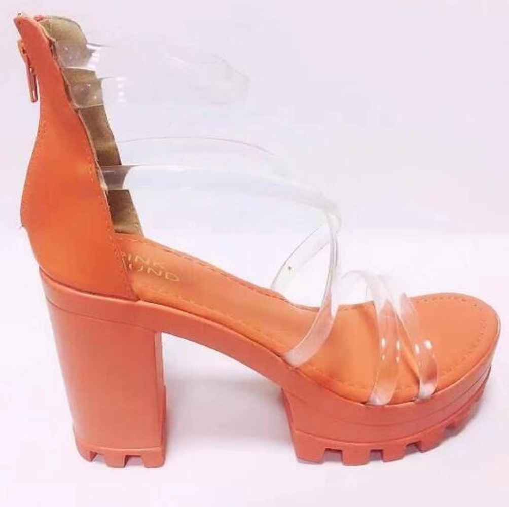 Neon Orange 2020 New Women's High-heeled Sandals Cross PVC Straps Outdoor Travel Sandals Rubber Bottom Non-slip Slippers Sandals Y0305