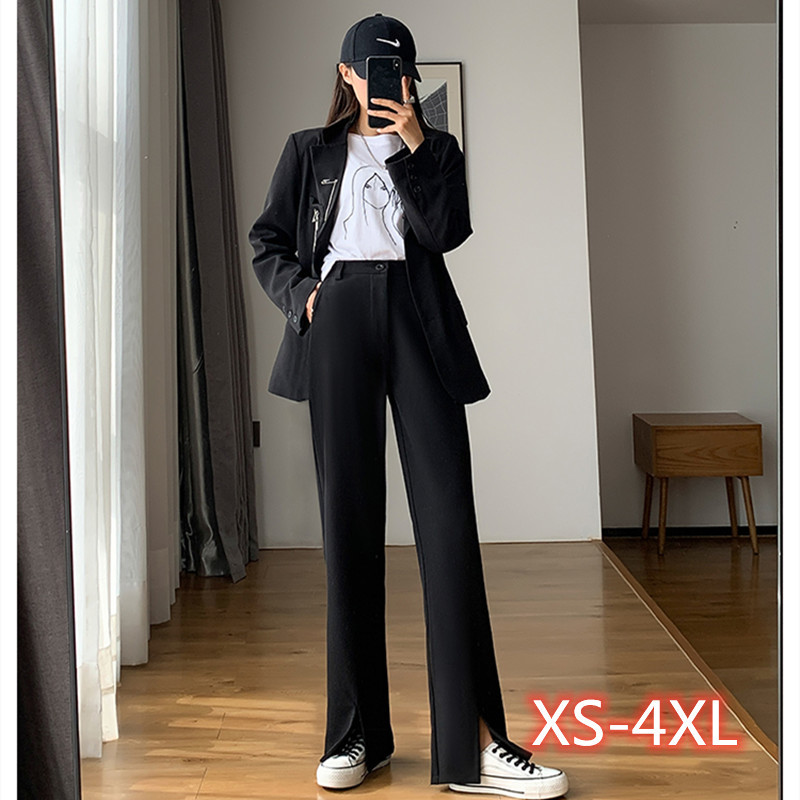 XS-3XL,4XL plus size Black suit straight trouser female spring and autumn high waist wide leg Long pants womens (N0005) 210423