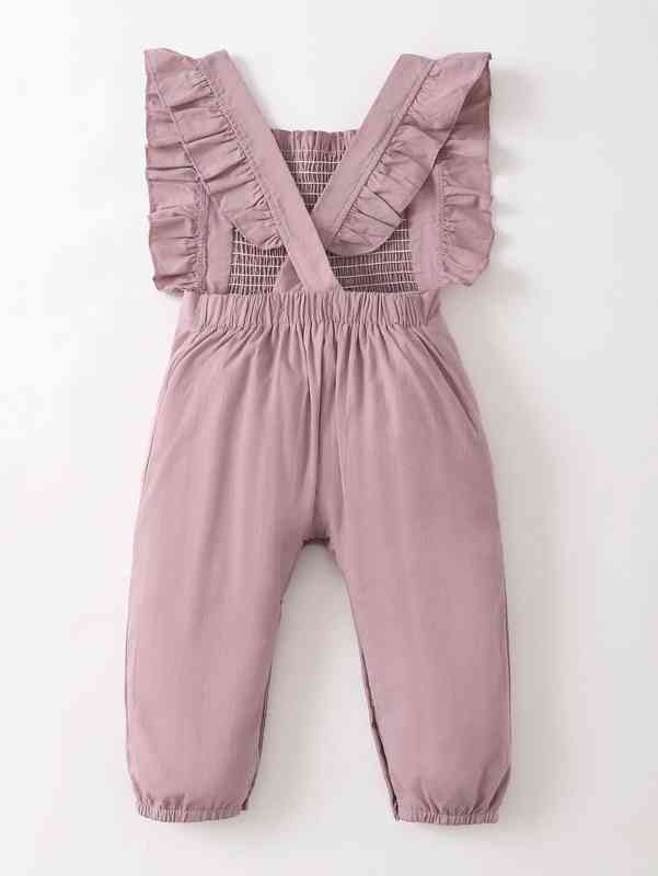 Baby Shirred Square Neck Ruffle Trim Jumpsuit SHE