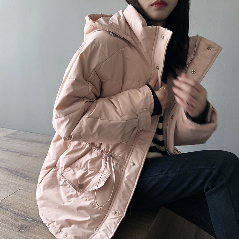 COZOK Hooded Down Jacket for Women Winter Korean Stand Collar Loose Thickened Bread Jacket H8990 210521
