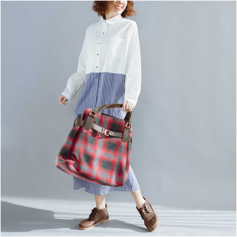 Big Sale Spring and Summer Korea Women Shirts Cotton Linen Casual Long Shirt Dress Patchwork Turn-down Collar 210615