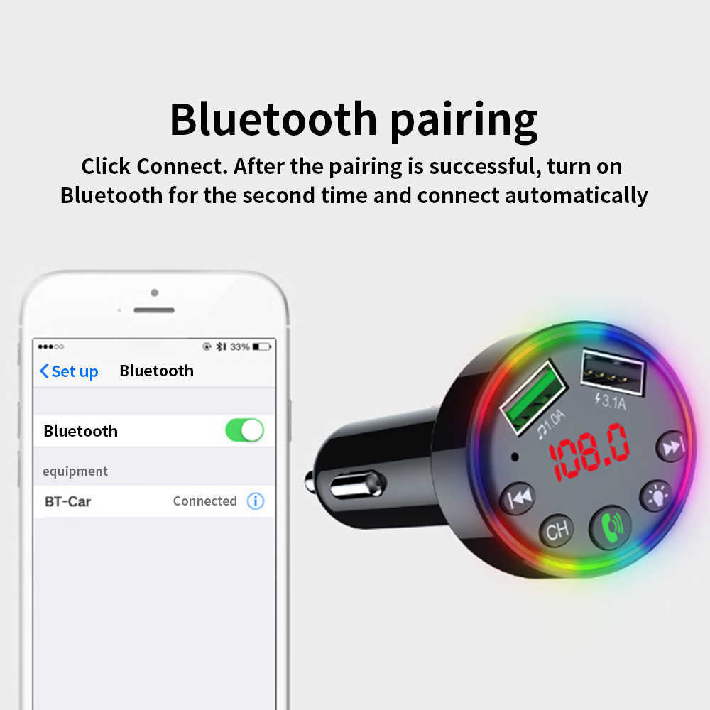 2025 new 2025 new 2025 new Bluetooth FM Transmitter 7 Colors LED Backlit Car Radio Free MP3 Music Player Atmosphere Light Audio Receiver USB