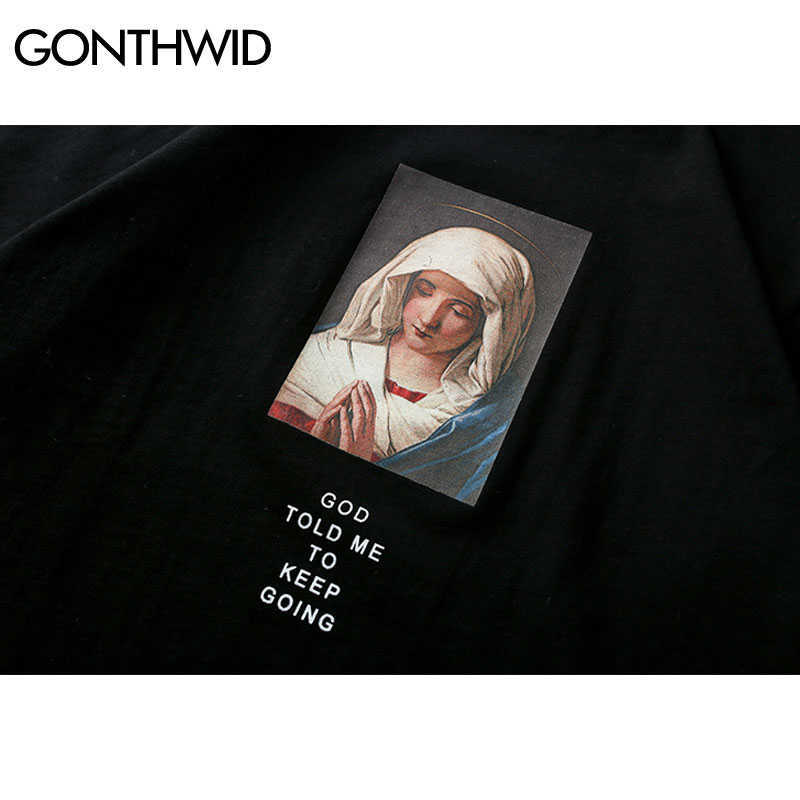 GONTHWID Men's Virgin Mary Printed Short Sleeve T Shirts Summer Casual Cotton Hip Hopo Tops Tees Fashion Streetwear Tshirts 210629