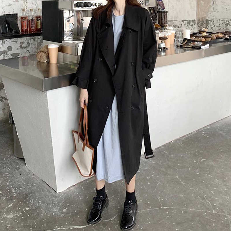 Sister Fara Spring Elegant Single Breasted Trench Women Loose Overcoat Turn-down Collar Casual Long Windbreaker Female 210914