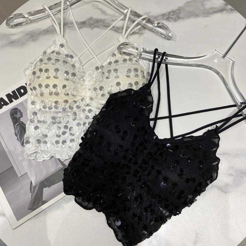 DEAT summer fashion women clothes straps lace patchwork bling bra spliced sexy club wearing camsi WR56901 210709