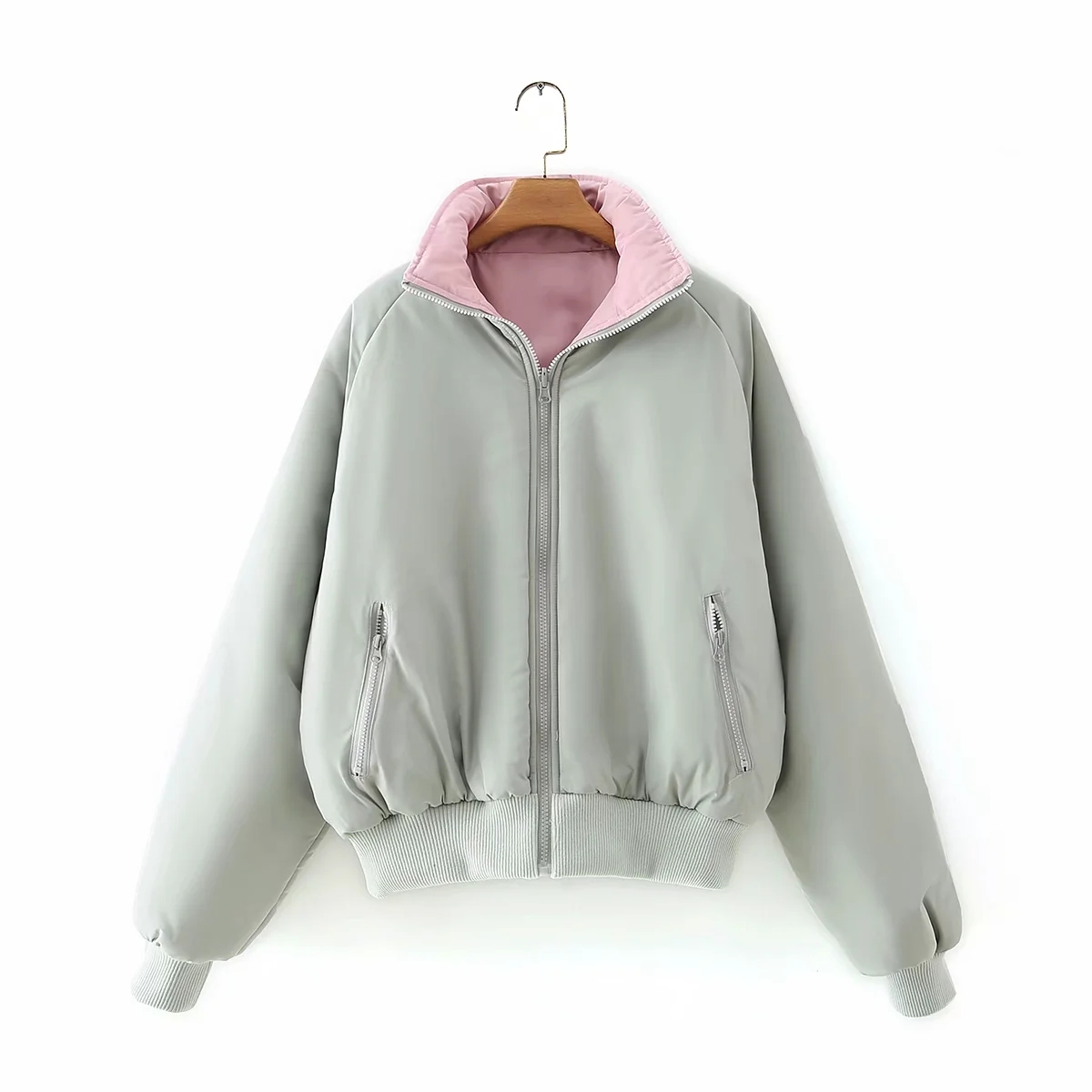 oversize Winter plaid parkas fashion reversible baseball bomber jacket long sleeve stand collar ladies Thick Down 210521
