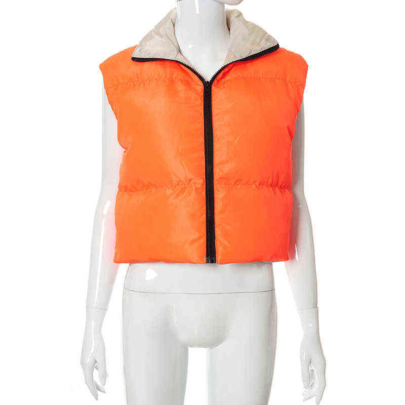 FORERUN Cropped Vest Double Wear Bubble Coat Solid Sleeveless Jacket Cotton Padded Puffer Bodywarmer Gilet 211120
