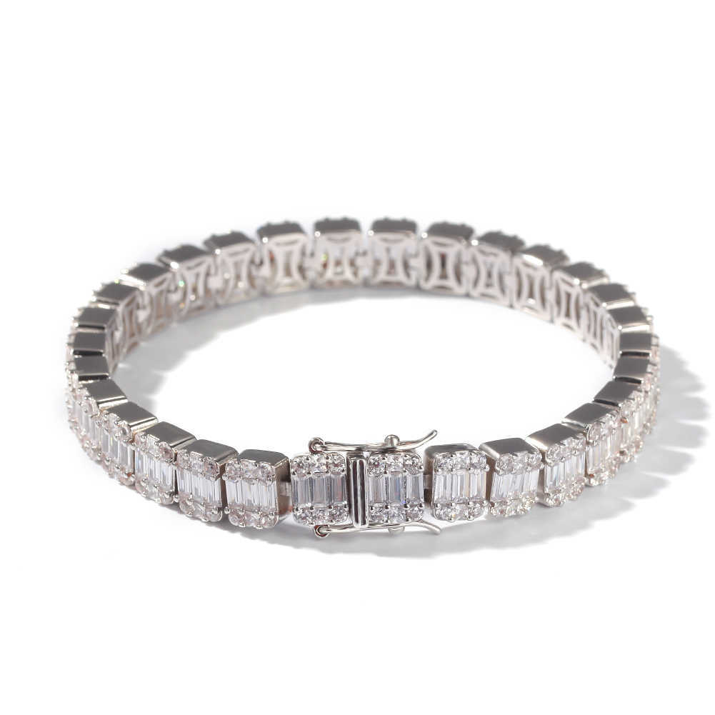 Uwin Baguette CZ Bracelet Iced Out Zircon 8.5m HipHop Fashion Punk Chain Bling Elegant Charms Jewelry 7inch 8inch 210609