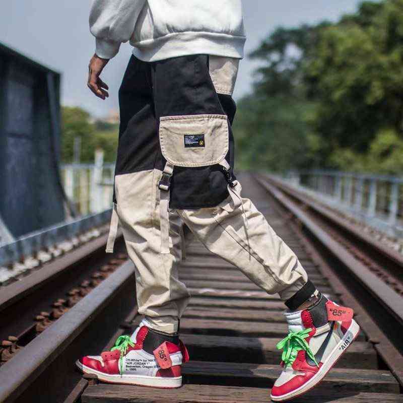 Men Hip Hop Patchwork Sweatpants Joggers trousers Casual Drawstring Sportwear Pants Male hiphop personality pants 211112