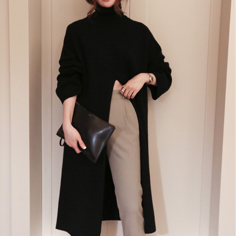 Women Winter Warm Sweater Dress Knitted Long Loose Maxi Oversize Lady Turtleneck Bodycon Robe Vestidos 210520