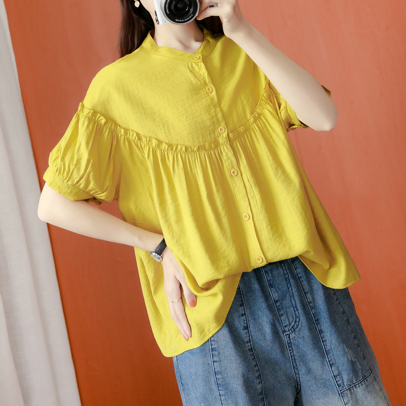 Johnature Women Casual Shirts Button Blouses Stand Short Sleeve Summer Solid Color Female Korean Style Loose Shirts Top 210521, Black
Johnature Women Casual Shirts Button Blouses Stand Short Sleeve Summer Solid Color Female Korean Style Loose Shirts Top 210521, Black