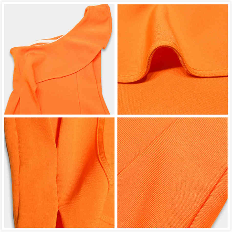 Free Summer One Shoulder Ruffles Orange Wrap Bandage Dress For Women Sexy Sleeveless Club Evening Party 210524