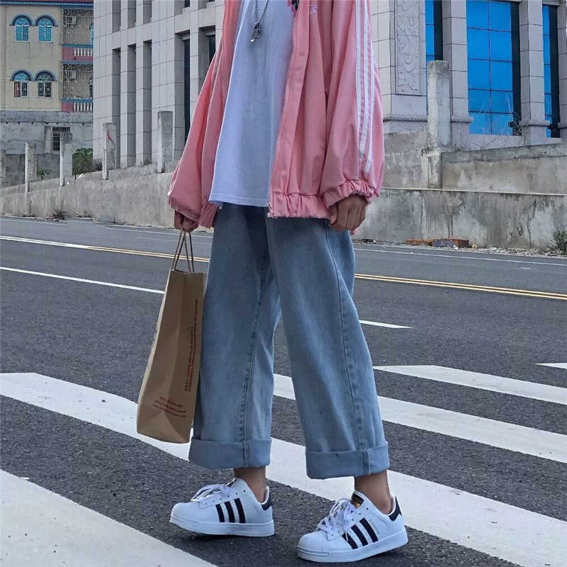 Straight High Waist Jeans Women Denim Wide Leggs Pants Korean Style Fashion Spring Casual Loose All Match 210922