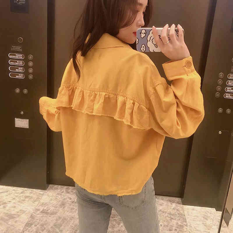 Women Shirts Jacket Ruffles Layered Embellished Pockets Long Sleeves Vintage Blouses Loose Shirt Spring 210521