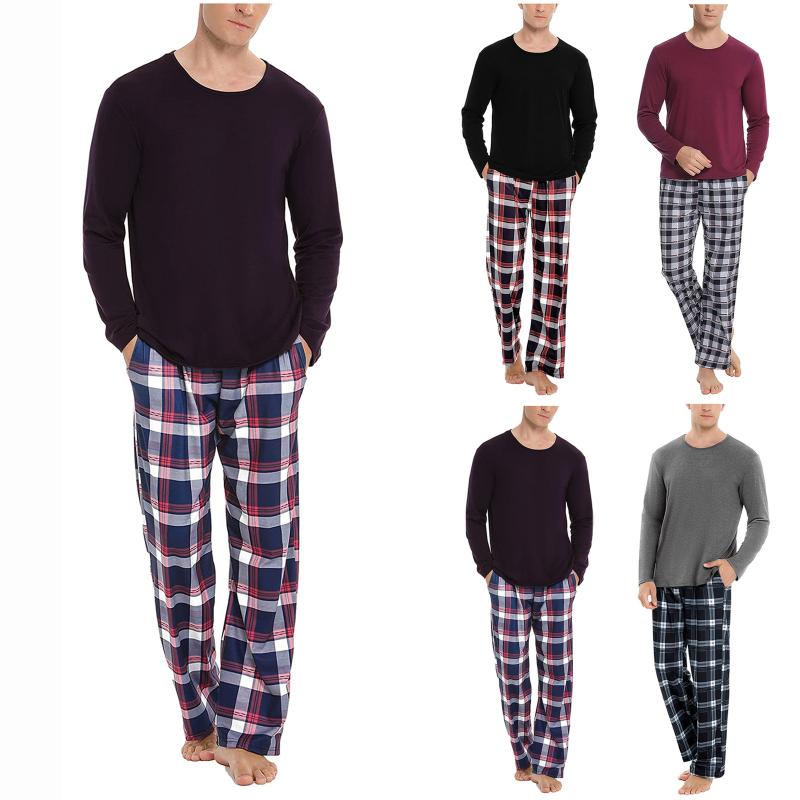 Men's Sleepwear Mens Pajama Sets Fashion Casual Round Neck Solid Long Sleeve Plaid Trousers Suit Ensembles Homme De Pijama, Black;brown
Men's Sleepwear Mens Pajama Sets Fashion Casual Round Neck Solid Long Sleeve Plaid Trousers Suit Ensembles Homme De Pijama, Black;brown