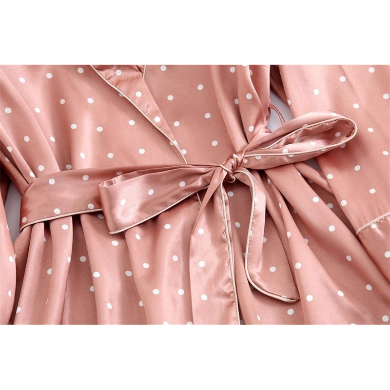 Elegant Dot Print Satin Shirt Camis Pajama Suits Elastic Full length Pants Women Loose Long Sleeve Blouse Tops 3 Pieces Set 210429