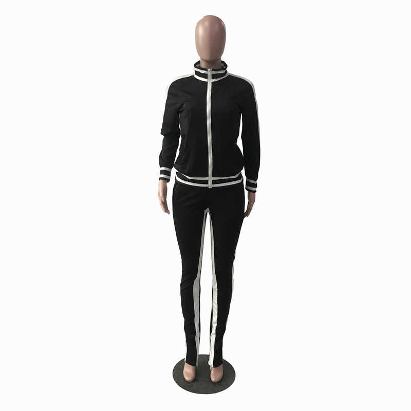 Autumn Winter Two Piece Set Tracksuit For Women Long Sleeve Striped Coat And Skinny Pants Sweat Suits Casual Sportswear Outfits 211007 - view 7