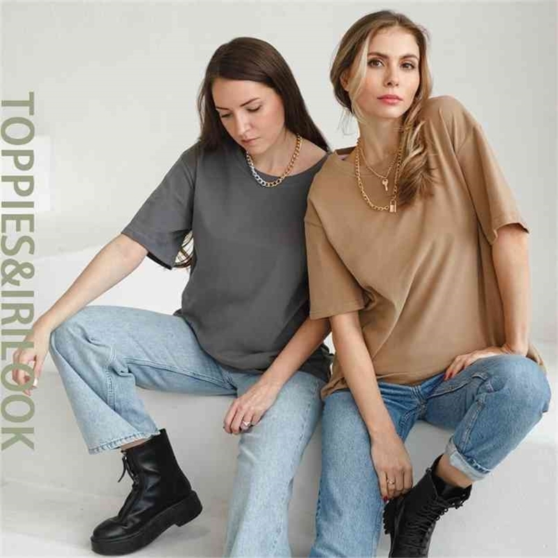 Toppies Casual Oversize T-shirt Cotton Tops Punk O-neck Short Sleeve Khaki Tee Female Clothes Solid Color 210708, White
Toppies Casual Oversize T-shirt Cotton Tops Punk O-neck Short Sleeve Khaki Tee Female Clothes Solid Color 210708, White