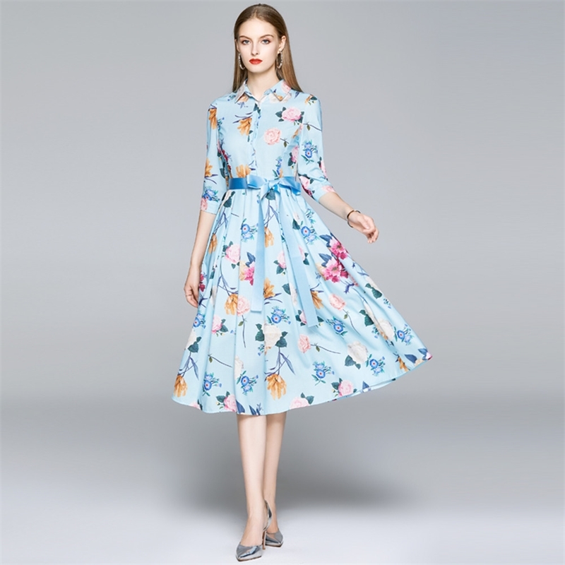 Fashion Designer Autumn Women Turn-Down Collar Dress Single-Breasted Vintage Print Female Tie Up Midi Dresses 210520, Photo color
Fashion Designer Autumn Women Turn-Down Collar Dress Single-Breasted Vintage Print Female Tie Up Midi Dresses 210520, Photo color