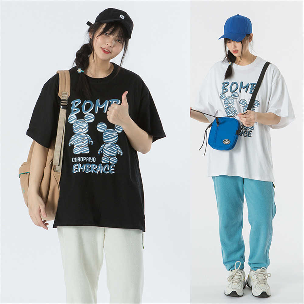 Tshirt Men Cartoon Printed Summer Short Sleeve Tee Hip Hop Oversized Cotton Casual Harajuku Streetwear Top Tshirts Clothing 210601