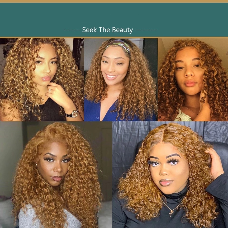 #27 Color Short Curly Bob Wig Lace Front Human Hair For Women Brazilian Honey Blonde Kinky Curl Synthetic Closure Frontal Wigs