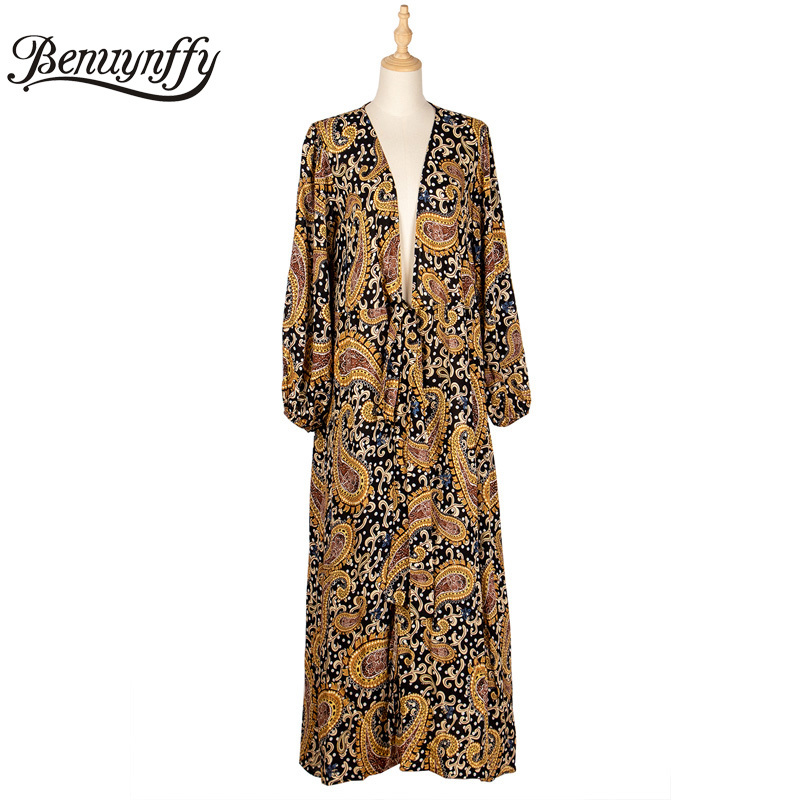 Surplice Neck Paisley Print Belted Wrap Long Maxi Dresses Women Spring Vacation Sleeve Elegant A-Line Dress 210510
