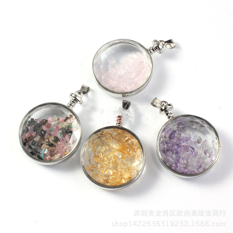 Chakra Healing Crystal Wishing Bottle Pendants Necklace for Womens Girls Tumbled Rock Wicca Tumble Stone Reiki Energy Pendant