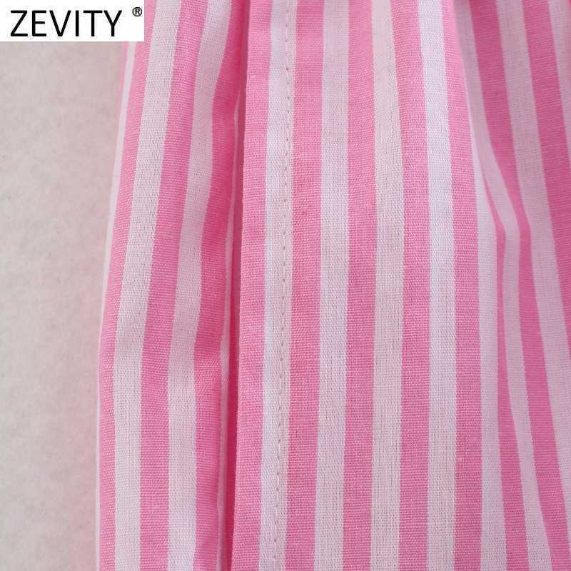 Zevity Women Fashion Patchwork Striped Print Casual Bermuda Shorts Female Chic Elastic Waist Summer Pantalone Cortos P1086 210603