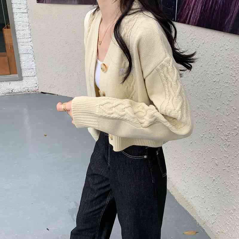 3 colors korean style autumn V neck knitted sweaters cardigan womens letter embroidery outwear coats womens (X1535) 210423