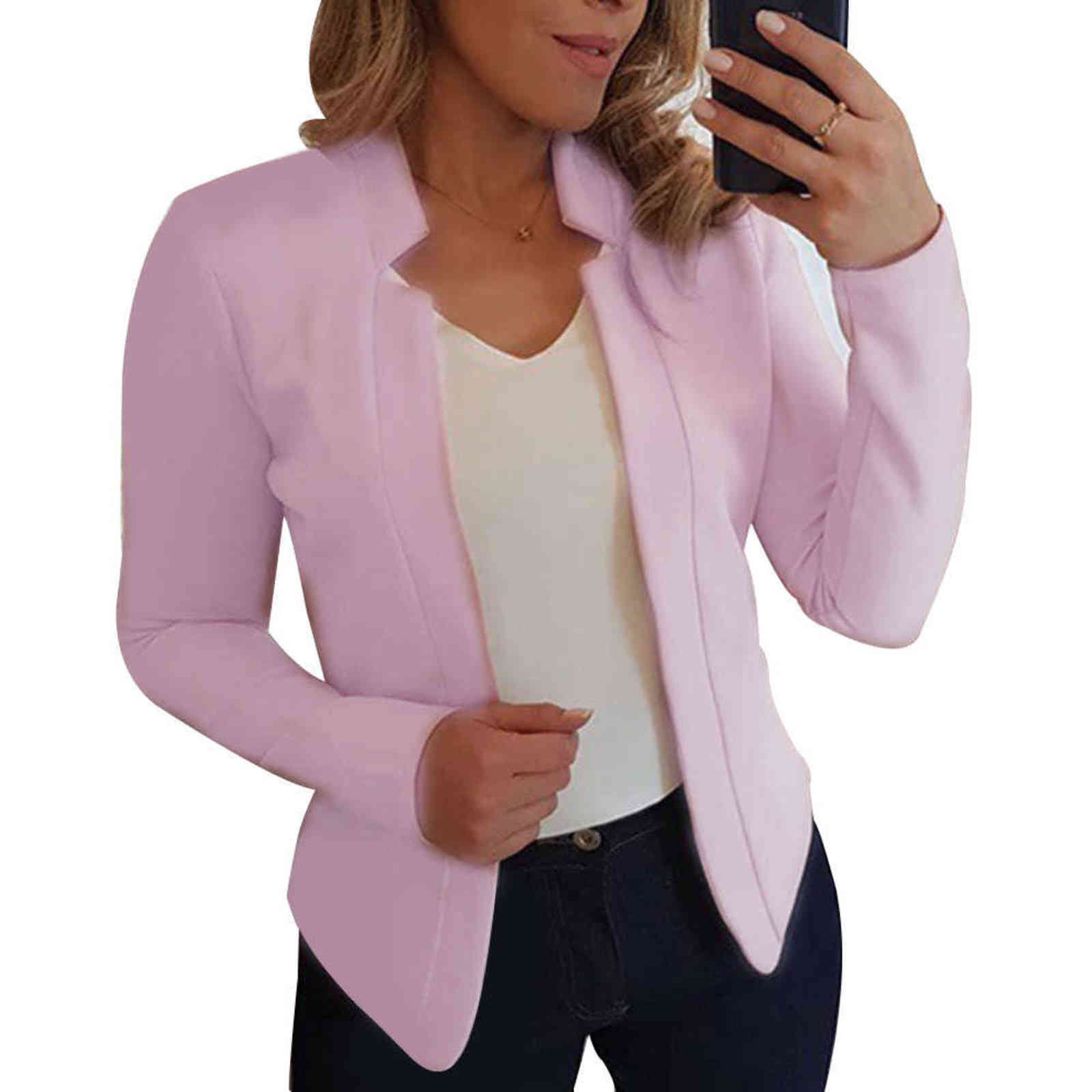 Women Blazer Thin Long Sleeve Solid Color Office Lady Suit Coat Fashion Basic Coats Autumn Chaquetas Mujer 211122