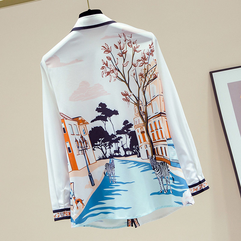 Women Fall 2021New Fashion Shirt Printed Shirt Female Top Turn-Down Collar Niche Korean Style Loose Chiffon Blouse GX1440 210317