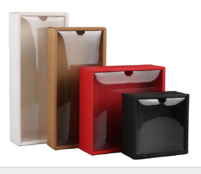 2021 Kraft Cardboard Box Gift Packaging Box With Lid Paper Box Jewelry Gift Packing Case With Clear PVC Window