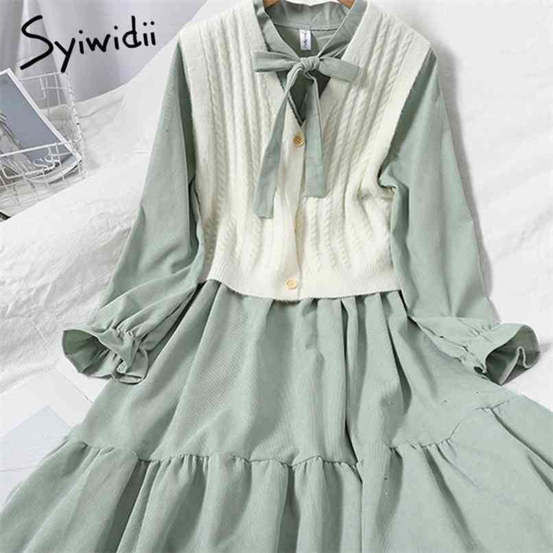 2 Piece Vest Jumper and Ruffles Dress Women Knitted Flare Sleeve V-Neck Shirts Bandage Stand Collar Dresses Spring 210607, Green
2 Piece Vest Jumper and Ruffles Dress Women Knitted Flare Sleeve V-Neck Shirts Bandage Stand Collar Dresses Spring 210607, Green