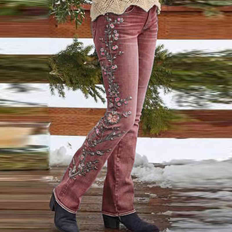 Long straight jeans women Fall high waist thin ladies pants wild-leg pants woman jeans printing pant women 210515