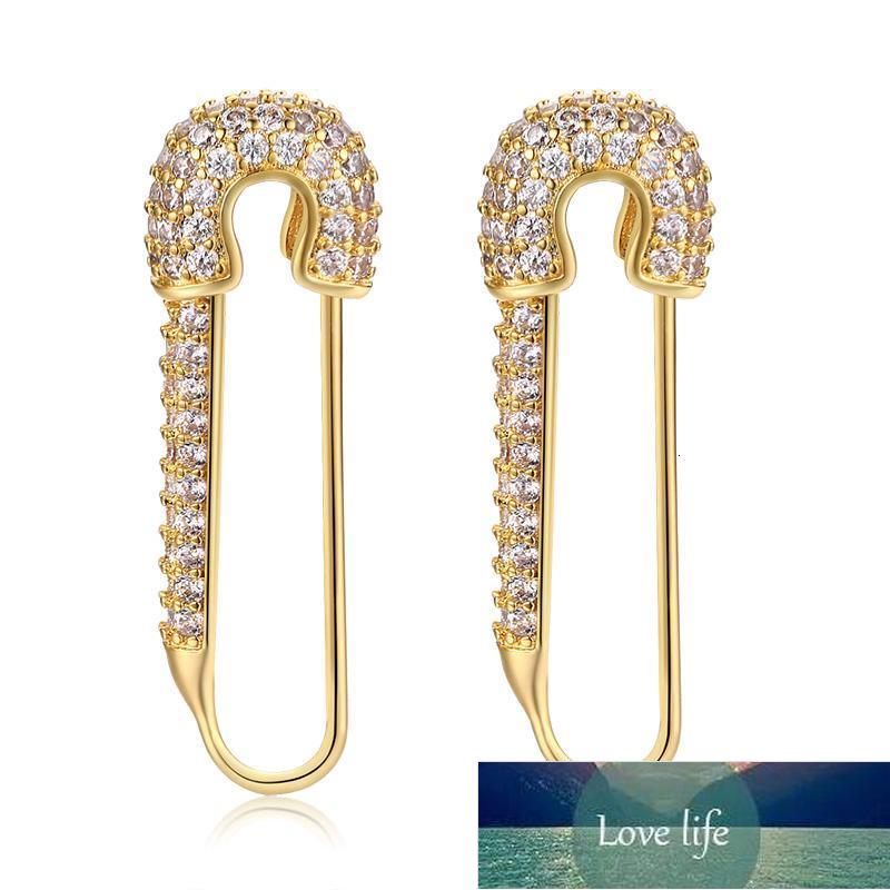 Safety Pin silver Hoop Earrings for Women Girls with Cubic Zirconia Dangle Drop Stud Post Pave earrings Factory price expert design Quality Latest Sty