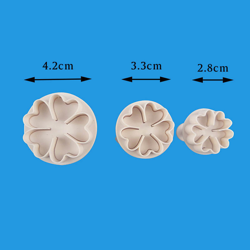 3pcs Plastic Tools Heart Flower shapes Fondant Cake Decorating Sugar Craft Plunger Cutter Flower Mold Home Cake tools