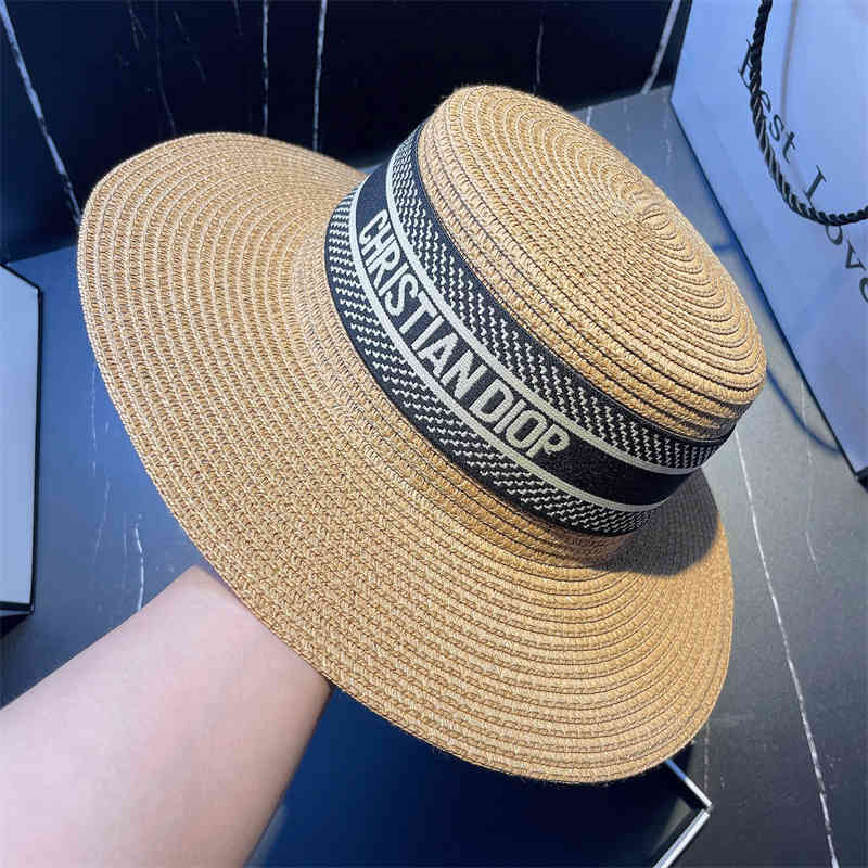 Designer Flat letter elegant top net red fashion versatile sunshade shopping photo sunscreen straw hat wan, Blue;gray
Designer Flat letter elegant top net red fashion versatile sunshade shopping photo sunscreen straw hat wan, Blue;gray