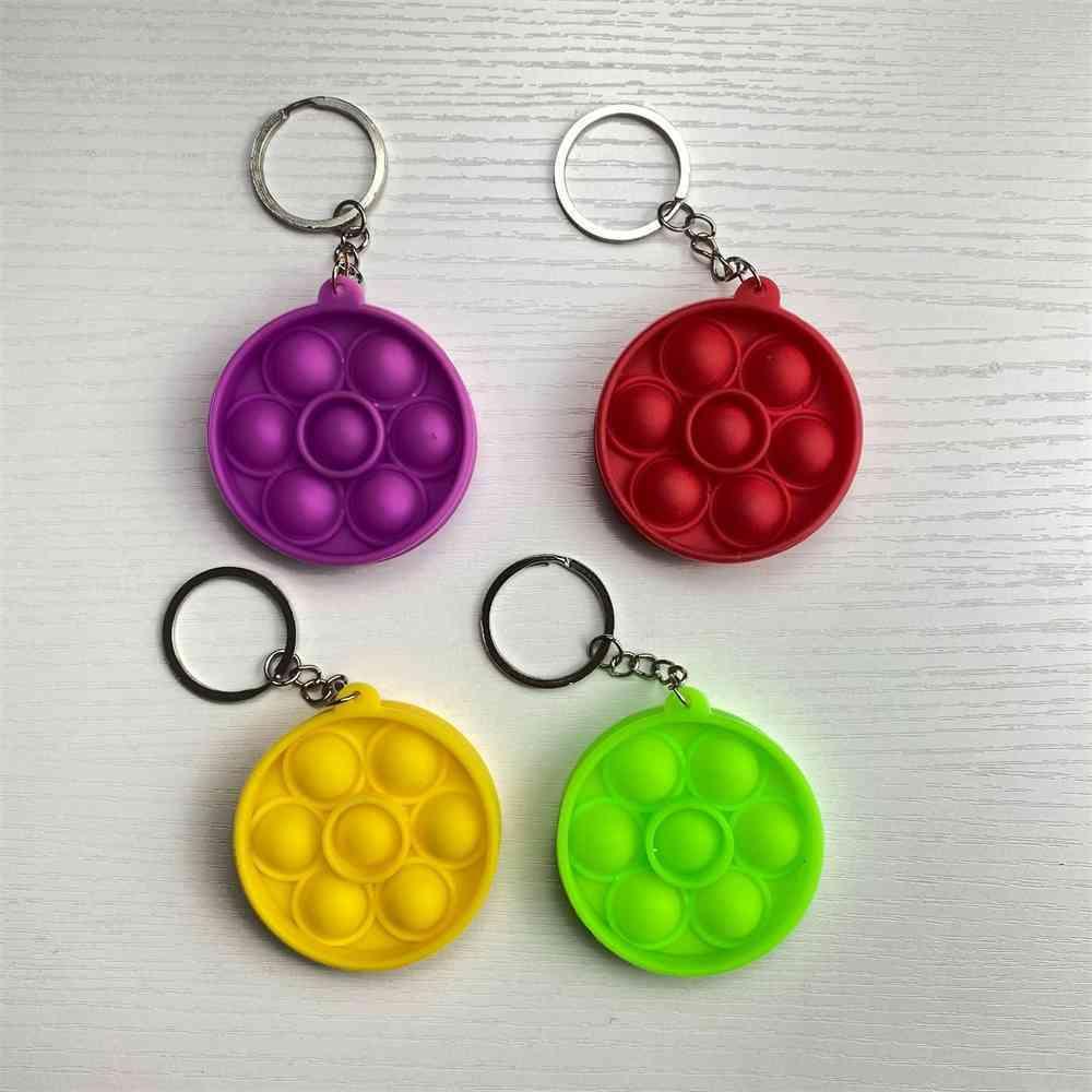 Fidget simple dimple toy kids Mini Push Poo its Bubble Sensory toys Keychain Cartoon rainbow tie-dye Finger Chains