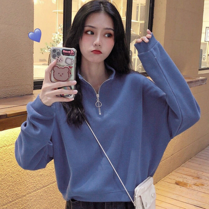 Wonder Sweatshirts Stand Collar Long Sleeve Spring Autumn Pullovers Feminino All-match Casual Prevalent Hoodies 210510