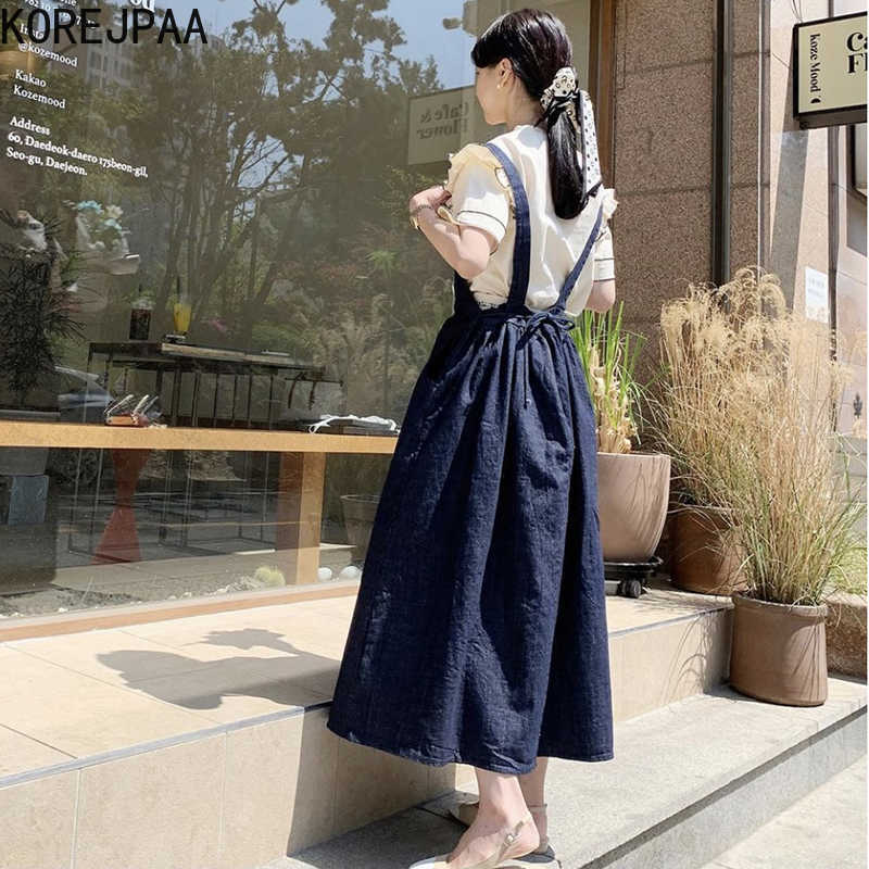 Korejpaa Women Sets Summer Korean Chic All-Match Round Neck Wooden Ear Shirt Pocket High Waist Top Stitch Denim Strap Dress 210526
Korejpaa Women Sets Summer Korean Chic All-Match Round Neck Wooden Ear Shirt Pocket High Waist Top Stitch Denim Strap Dress 210526